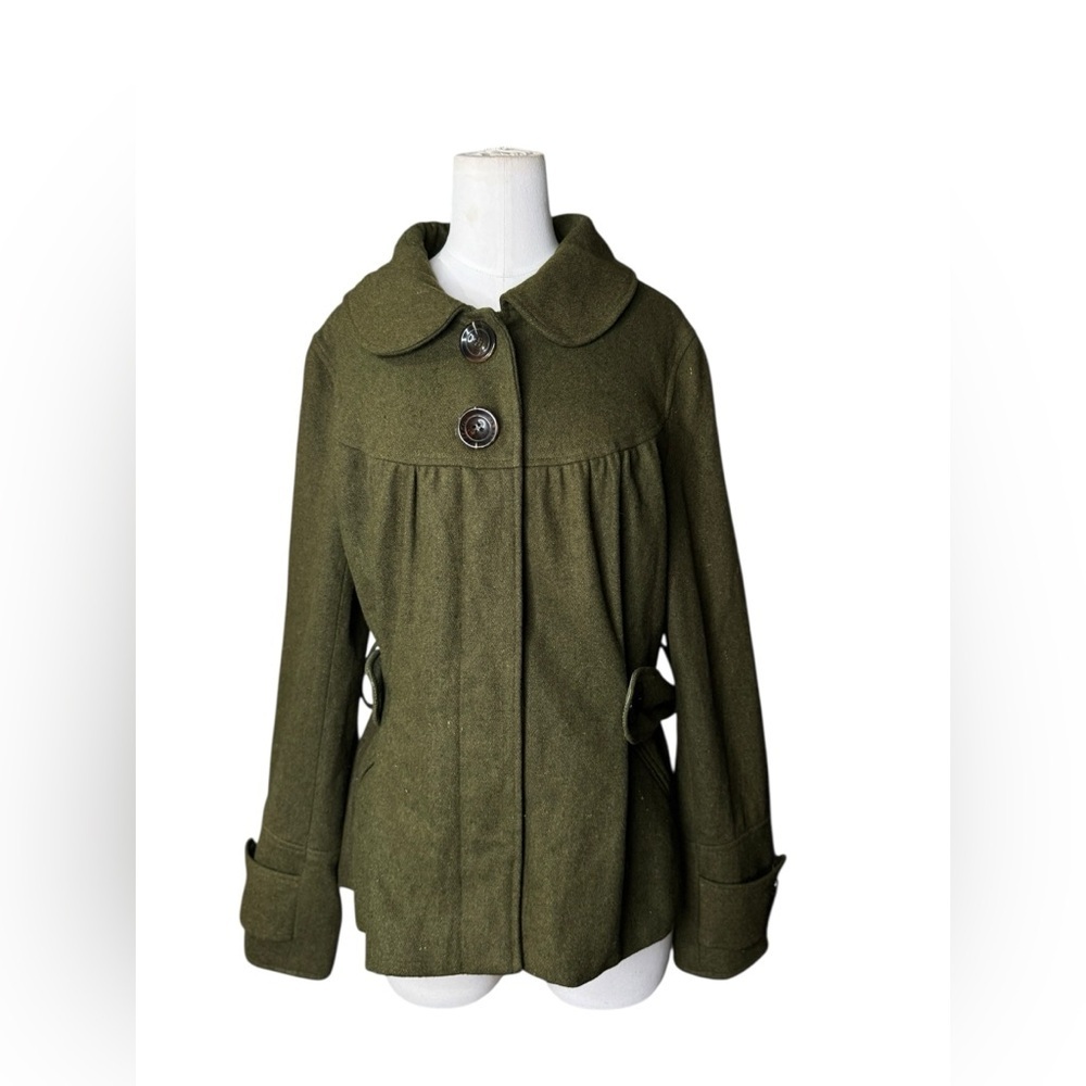 Hazel Wool Blend Olive Green Coat Jacket Size Large - Picture 2 of 8